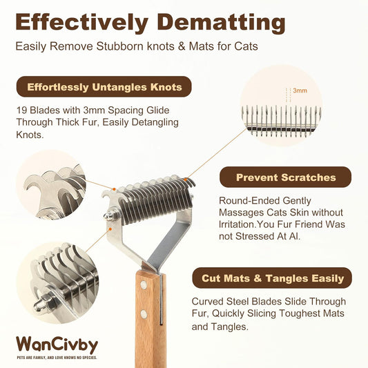 Undercoat Rake Pet Brush with Square Handle, Premium Dematting Comb & Cat Dog Shedding Tool, Efficient Grooming Brush for Detangling Mats & Loose Fur, Ideal for Large Medium Small Dogs and Cats