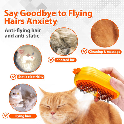 Double-Sided Pet Deshedding Dematting Comb & Steam Brush with 2 Spray Levels, Extra-Wide Detangling Undercoat Rake for Long-Hair Dogs & Cats Matted Fur, Knots, Rechargeable Grooming & Massage Tool