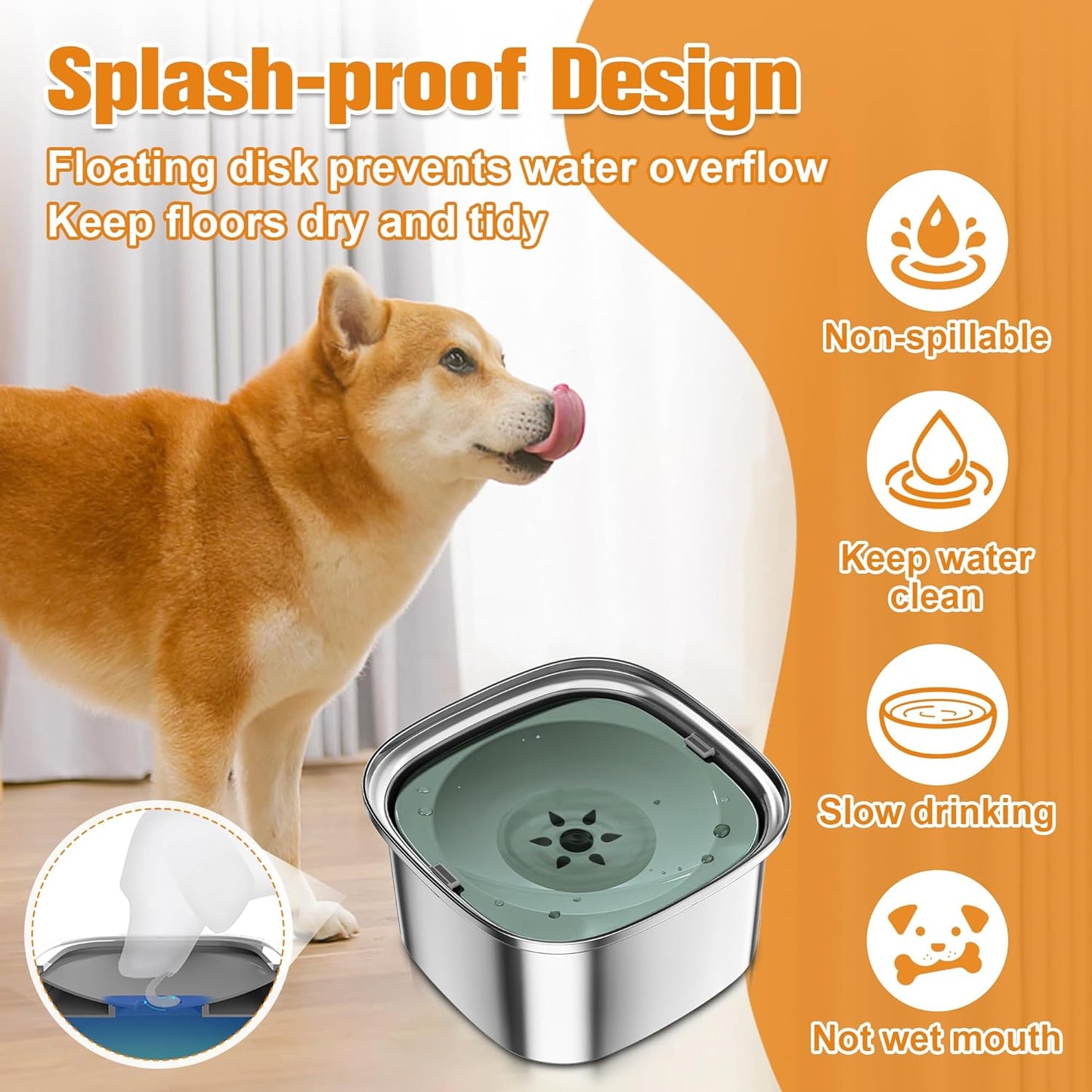 Decflow 3L Dog Water Bowl, Slow Water Bowl for Dogs, No Spill Water Bowl for Dogs, Spill Proof, No Splash Dog Water Bowl, Stainless Steel Slobber Stopper Water Bowl for Messy Drinkers