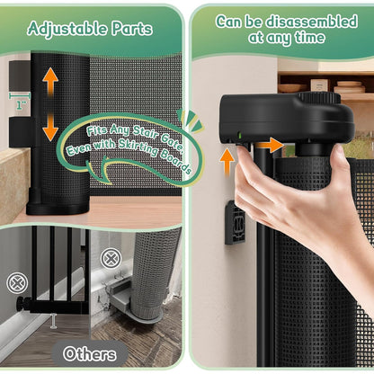 Retractable Baby Gates Extra Wide 150" × 34" Tall for Large Opening 12.5 Foot Retractable Dog Gate for Doorways, Stairs, Aisle, Indoor/Outdoor Retractable Gate for Garage, Hallways, Deck
