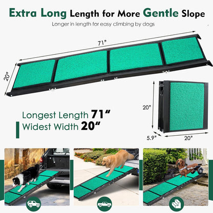 Max Length 71" & Width 20" Dog Car Ramp for Large Dogs Up to 250lbs, Foldable & Non-Slip Surface Ideal for Cars, SUVs, Trucks and Outdoor Steps, Upgraded Lighter Weight, Extra Wide Pet Stairs Ramp