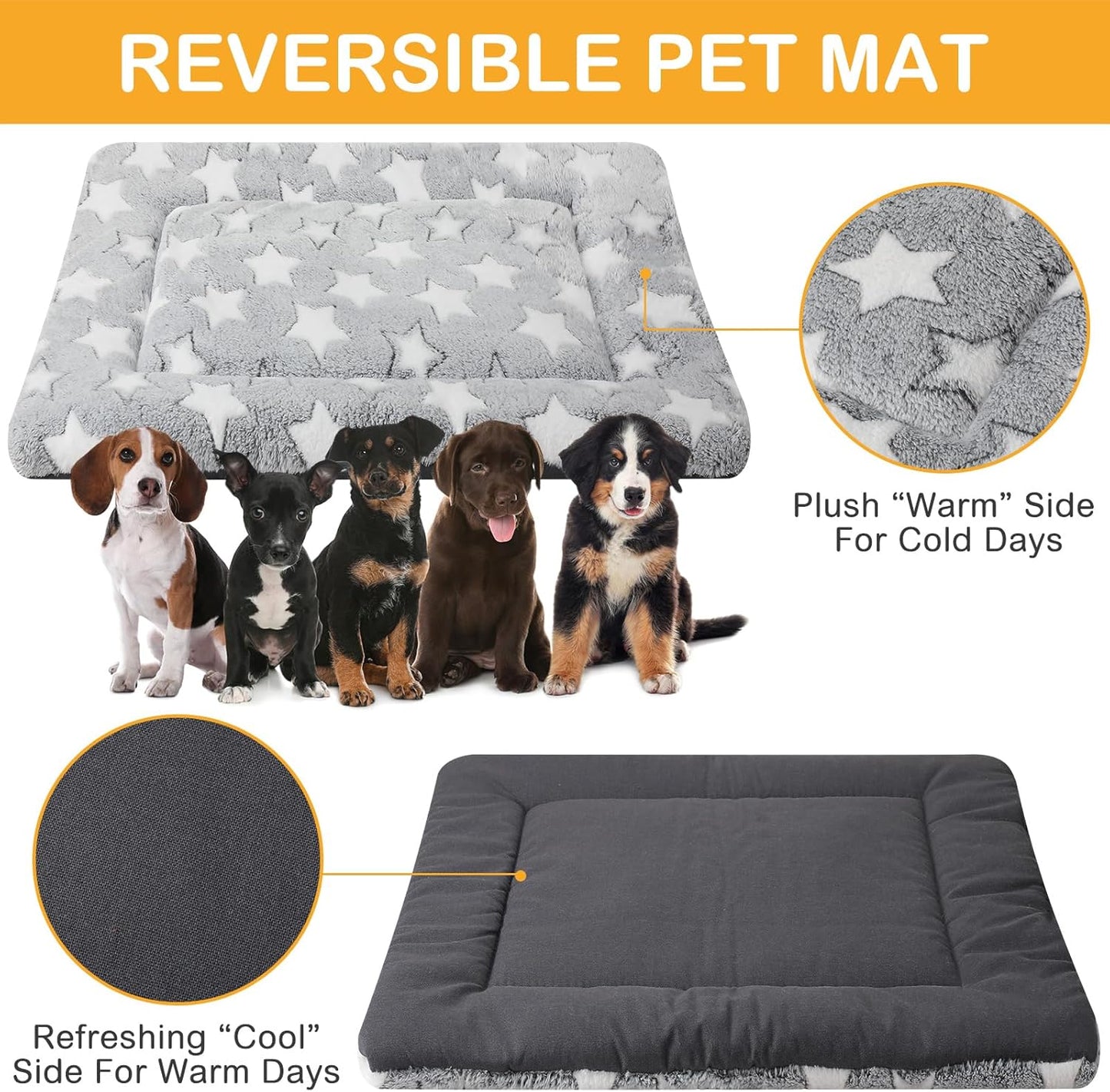 VitalCozy 4 Pcs Dog Crate Pads, Ultra Soft Warm Washable Anti-Slip Kennel Bed Mat for Pets, Reversible, Replaceable, Cage Liner for Small Medium Large Dogs and Cats (18 x 24 x 1.6 Inch,Star,Gray)