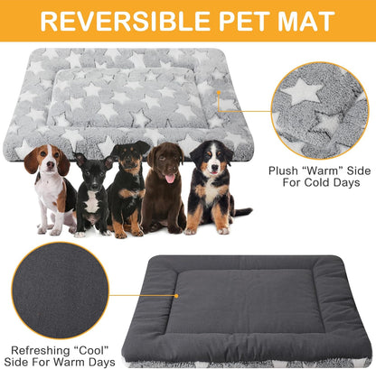 VitalCozy 4 Pcs Dog Crate Pads, Ultra Soft Warm Washable Anti-Slip Kennel Bed Mat for Pets, Reversible, Replaceable, Cage Liner for Small Medium Large Dogs and Cats (18 x 24 x 1.6 Inch,Star,Gray)