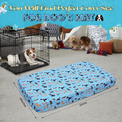 Dog Bed Covers Replacement Washable, Elastic Edged Pet Bed Protector with Cute Dog Pattern Design for Small & Medium Pet Beds, Cover Only (Blue, 36x27x6 Inch)