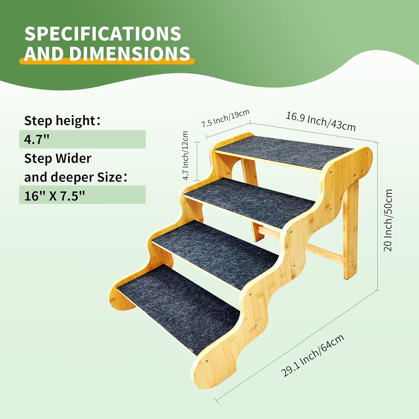Dog Stairs for Small Dogs,3-Step Bamboo Wooden Dog/Pet/Cat Steps Ramp for Couch Sofa,Bed and Car, Can Support Weighing Up to 160 LB,