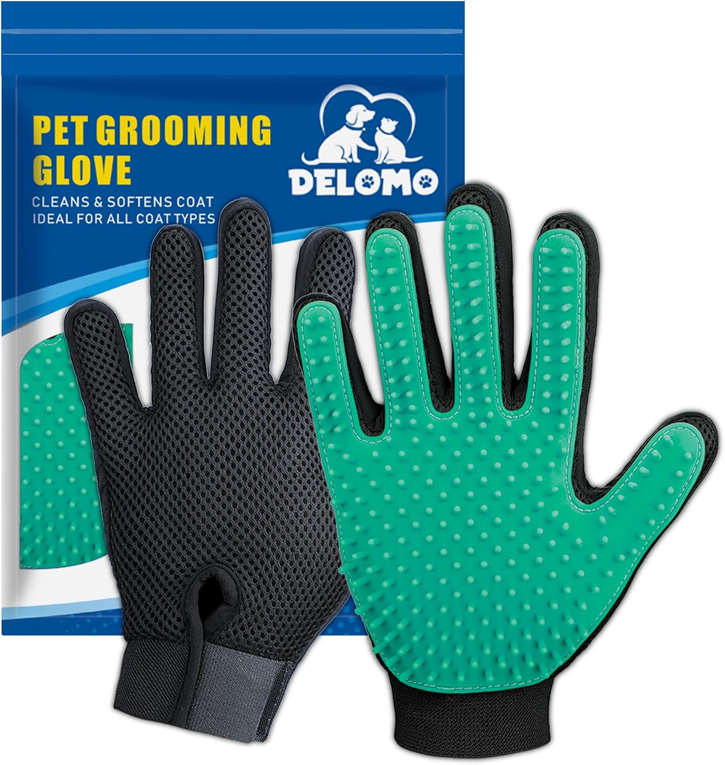 Upgrade Efficient Pet Hair Remover Gloves - Gentle Shedding Brushes for Dogs, Cats & Horses with Long and Short Hair - 1 Pair (Blue)