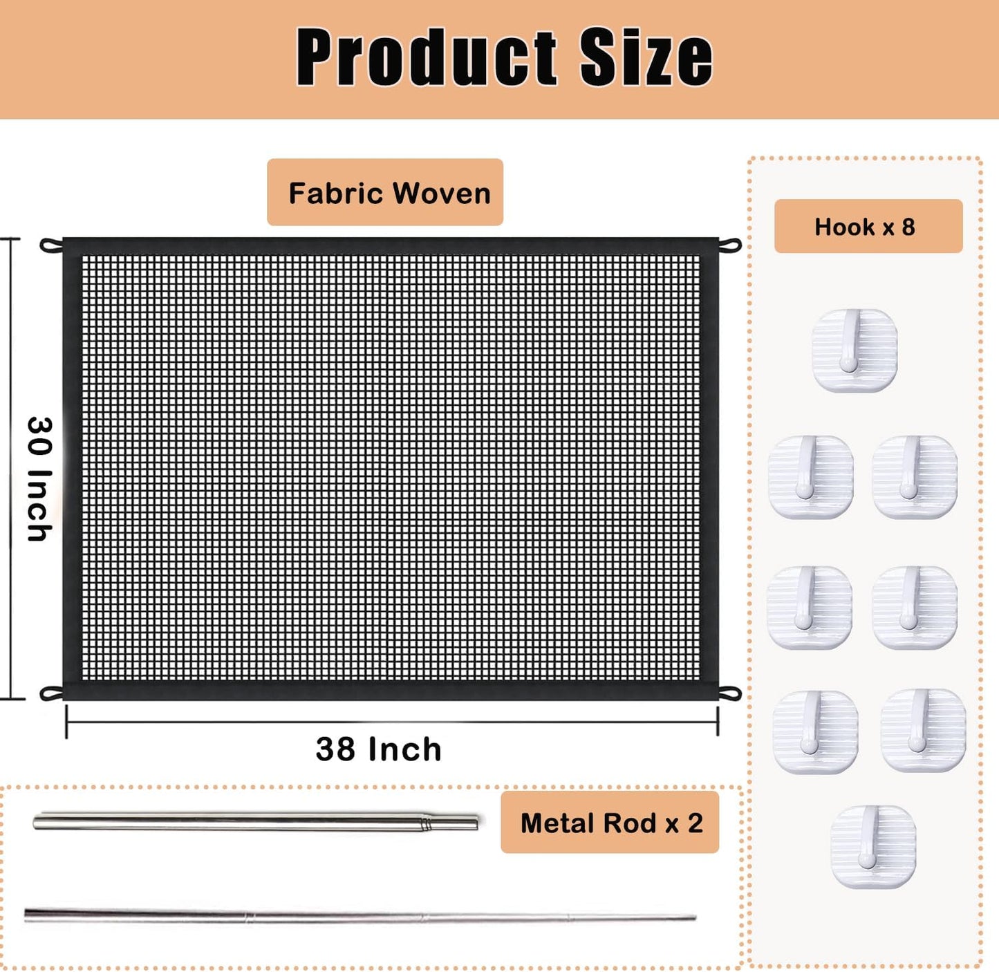 Mesh Dog Gates for Pets, Magic Pet Gate for The House, Portable Indoor Puppy Safety Fence Guard for Stairs and Doorways, Easy Install Anywhere,60" W x 30" H, 8 Hooks