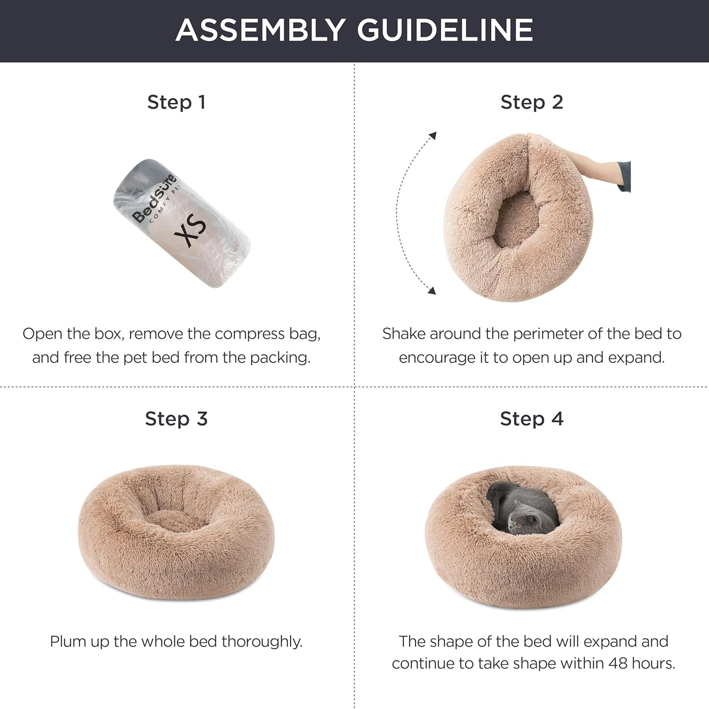 Bedsure Calming Dog Bed Medium Size Dog - Donut Washable Medium Pet Bed, 30 inches Anti-Slip Round Fluffy Plush Faux Fur Cat Bed, Fits up to 45 lbs Pets, Camel