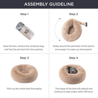 Bedsure Calming Dog Bed Medium Size Dog - Donut Washable Medium Pet Bed, 30 inches Anti-Slip Round Fluffy Plush Faux Fur Cat Bed, Fits up to 45 lbs Pets, Camel