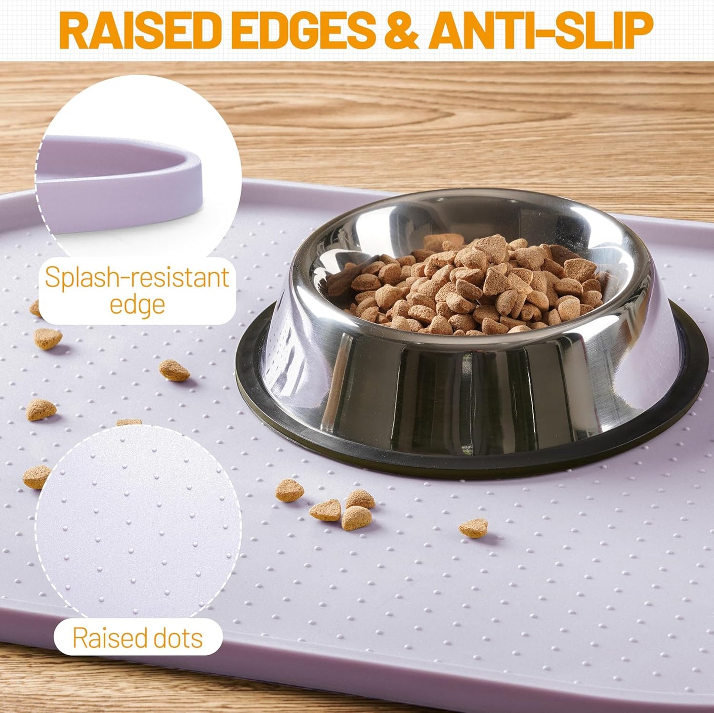 Hubulk 100% Waterproof Silicone Pet Feeding Mat with Raised Edge for Food and Water, Dog Bowl Mats, Cat Bowls Placemat with High Lip Protects Floor for Cats and Dogs (Gray, 19" L x 12" W)