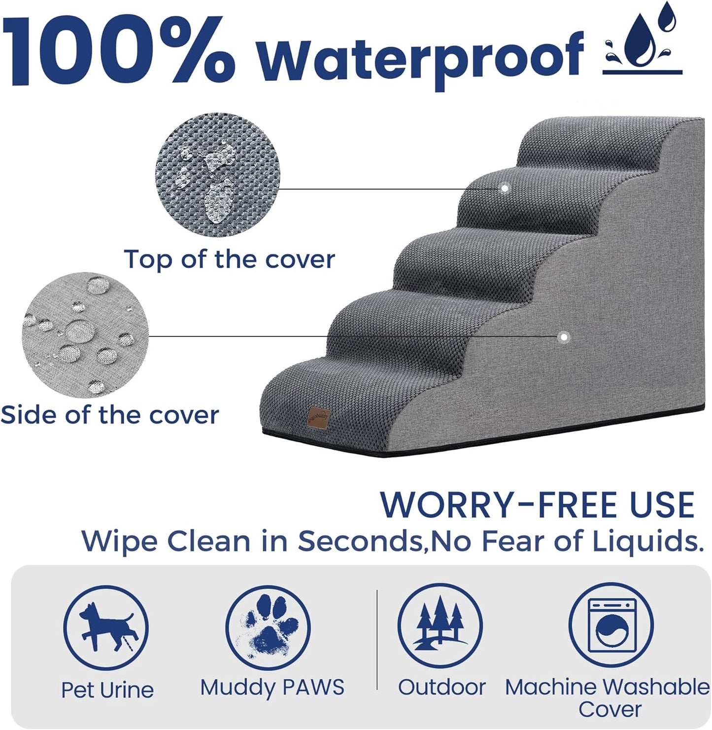 GoGoBunny Ramp Dog Stairs for Couch Sofa and Chair 15.7" H, 3-Step Pet Steps for Small Dogs and Cats, Non-Slip Waterproof Fabric Cover, Stable and Balanced Indoor Step, Pets Friendly, Grey