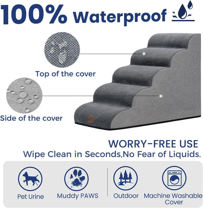 GoGoBunny Ramp Dog Stairs for Couch Sofa and Chair 15.7" H, 3-Step Pet Steps for Small Dogs and Cats, Non-Slip Waterproof Fabric Cover, Stable and Balanced Indoor Step, Pets Friendly, Grey