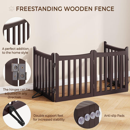 Yaheetech 36" H Extra Tall Freestanding Pet Gate 4-Panel Wooden Dog Fence with 2 Support Feet Folding Dog Gate for Indoor, Stairs, Doorways, Halls, Kitchen Wooden Pet Barrier White, 79.5" L x 36" H