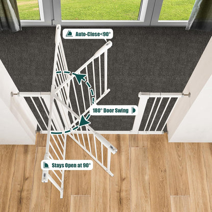 keny 29.7"-46" Baby Gate for Stairs, Auto Close Dog Gates for Doorways, Pressured Mounted No Drilling Pet Gate Extra Wide, One-Hand Opening Dual Lock Stair Gate, Indoor Kids Necessities, Black