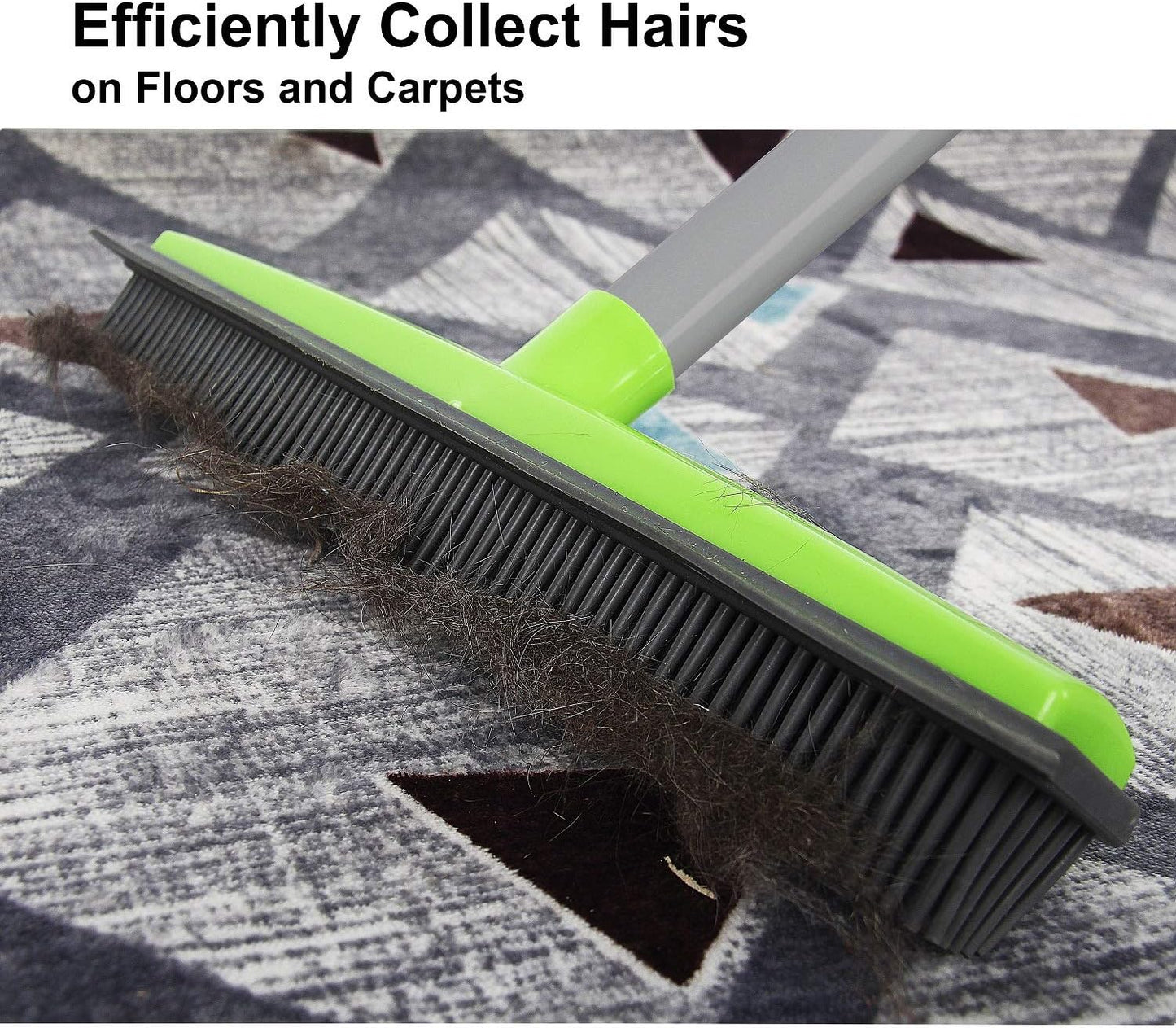 Rubber Broom and Pet Hair Removal Brush Set for Carpet, Fur Remover Broom with Squeegee for Wooden Floor, Detailing Lint Remover Brush for Pet Dog Cat Hair Car Interior