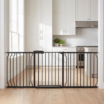 Extra Wide Baby Gate 85.8-90.5" Dog Gate Indoor Pressure Mounted No Drill Safety Gate for Large Entries, Kitchen,Stairs & Doorways, Black Metal Indoor Pet Gate for Kids & Dogs