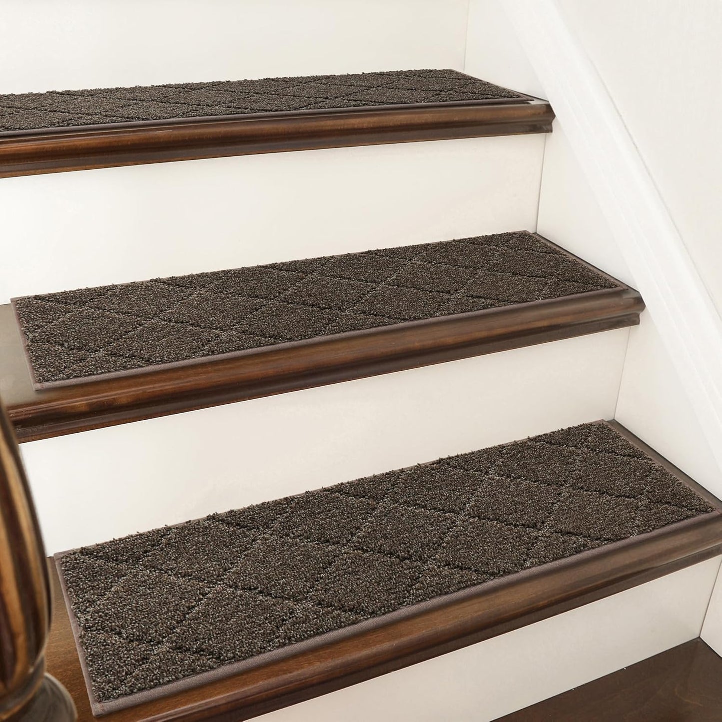 COSY HOMEER Edging Stair Treads Non-Slip Carpet Mat 28inX9in Indoor Stair Runners for Wooden Steps, Edging Stair Rugs for Kids and Dogs, 100% Polyester TPE Backing (7pc, Beige)