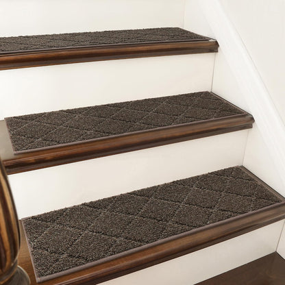COSY HOMEER Edging Stair Treads Non-Slip Carpet Mat 28inX9in Indoor Stair Runners for Wooden Steps, Edging Stair Rugs for Kids and Dogs, 100% Polyester TPE Backing (7pc, Beige)