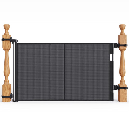 Upgraded Retractable Baby Gates for Stairs & Banister, Mesh Dog Gate Indoor, Extends to 55" Wide 33" Tall, Child Safety Gate for Stairway, Banister & Wall Mount (Gray)