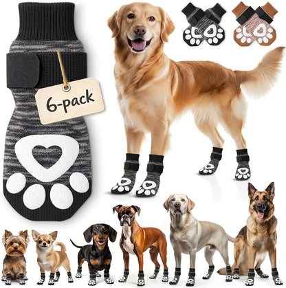 Anti Slip Dog Socks - 6 Pack | Dog Socks to Prevent Paw Licking, Add Traction, Keep Warm & Protect from Hot Pavement | Paw Protection for Senior Dogs for Hardwood Floors | Dog Booties - XL