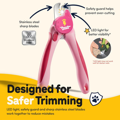 LED Dog Nail Clippers with Light, Trimmers with Protective Guard, Quick Sensor, Safety Lock and Nail File - Suitable for Large and Small Dogs & Cats (Yellow, LED)