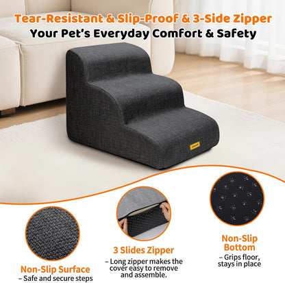 Gimars Upgraded 55CM Long Wide Steps 2 Step Dog Stairs for Small, Medium & Senior Dogs, 30CM High Ramp with 33D High-Density Foam, Linen Cover, Non-Slip Base, Supports 30KG, for Bed & Sofa