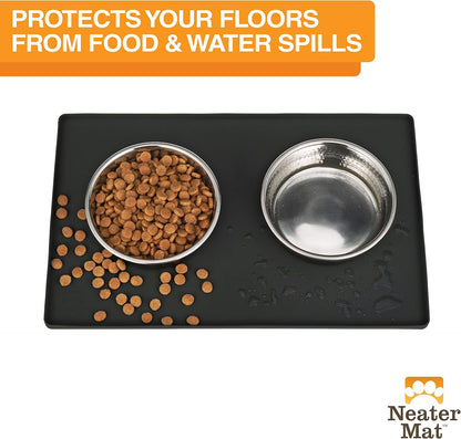 Neater Pet Brands Neater Mat Cat & Dog Food Mat, Waterproof & BPA-Free Silicone Placemat with Raised Edge for Under Food and Water Bowls, 19" x 12", Gunmetal Grey