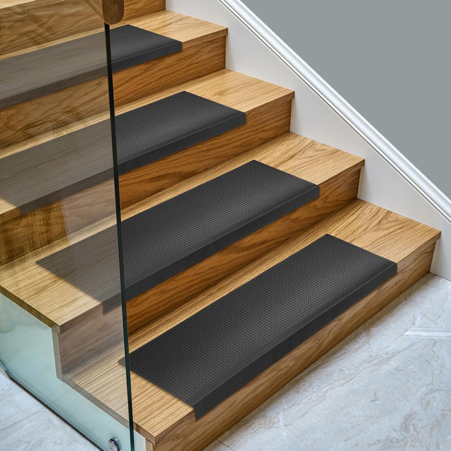 Ottomanson Outdoor Rubber Stair Treads – Ribbed Heavy-Duty Non-Slip Stair Mats – Best Grip on Concrete, Brick & Textured Step – Fastening Recommended for Wooden & RV Steps, Pack of 5
