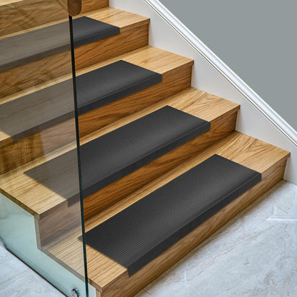 Ottomanson Outdoor Rubber Stair Treads – Ribbed Heavy-Duty Non-Slip Stair Mats – Best Grip on Concrete, Brick & Textured Step – Fastening Recommended for Wooden & RV Steps, Pack of 5