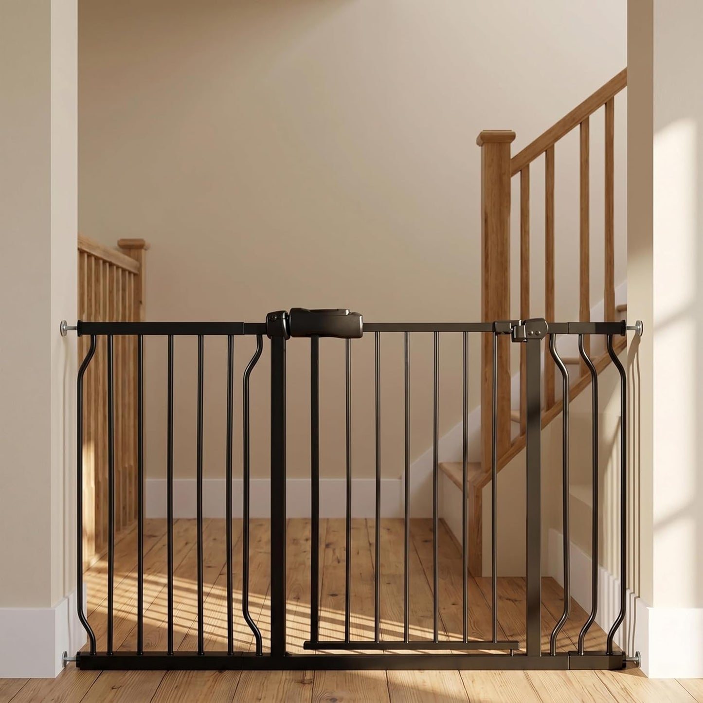 Extra Wide Baby Gate 85.8-90.5" Dog Gate Indoor Pressure Mounted No Drill Safety Gate for Large Entries, Kitchen,Stairs & Doorways, Black Metal Indoor Pet Gate for Kids & Dogs