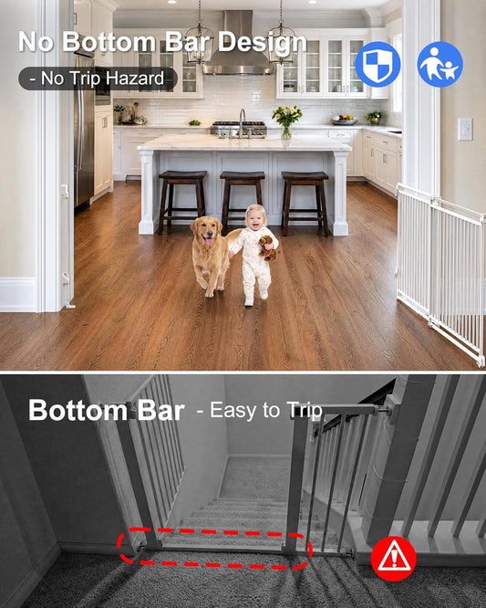 Betertek 45-80" Extra Wide Baby Gate for Large Openings-No Bottom Bar&Extra Wide Walk Thru Door, Chew&Impact Resistant Metal Heavy Duty Dog Gate, Hardware Mount Safety Indoor Extra Long Pet Gate