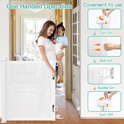 Upgrade 120 inch Retractable Baby Gates, EZIGO Extra Wide Baby Gate for Large Opening Extra Long Mesh Gate for Kids or Pet Dog Gate Child Safety Gate for Stairs Hallways Doorway Indoor Outdoor, Gray