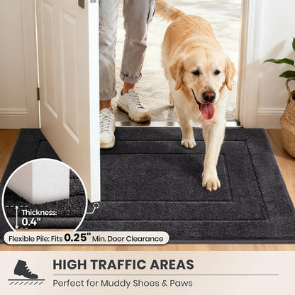 PURRUGS Dirt Trapping Door Mat 32" x 47", Non-Slip/Skid Machine Washable Entryway Rug, Dog Doormat, Super Absorbent Welcome Mat for Muddy Wet Shoes and Paws, Grayish Brown