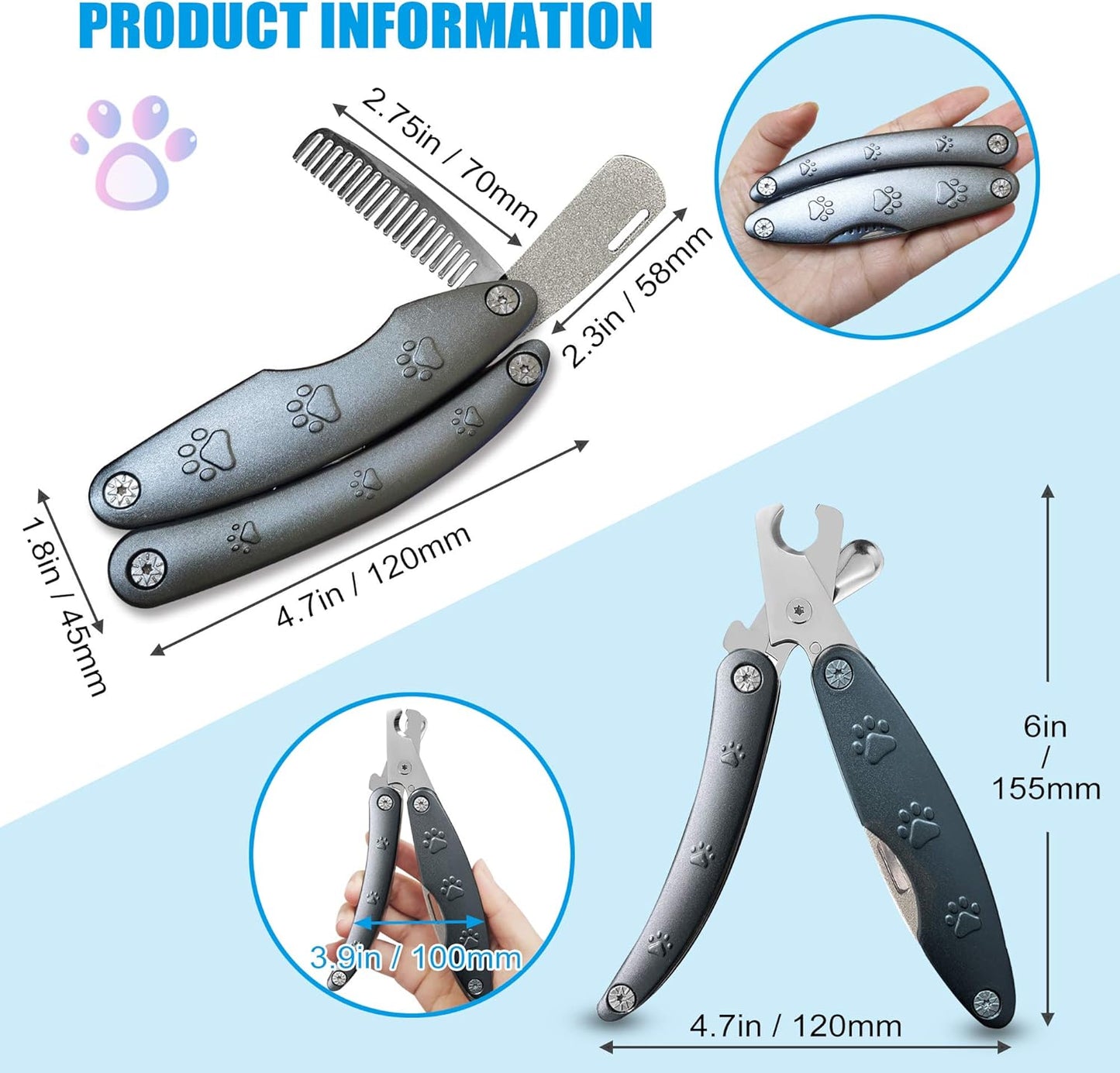 Best Dog Nail Trimmer for Anxiety Sensitive Dog, Silent Smoothest Large Dog Nail Clippers for Large Dogs with Thick Nail, 3-in-1 Build-in Comb & Nail File, Heavy Duty Professional Canine Nail Clipper