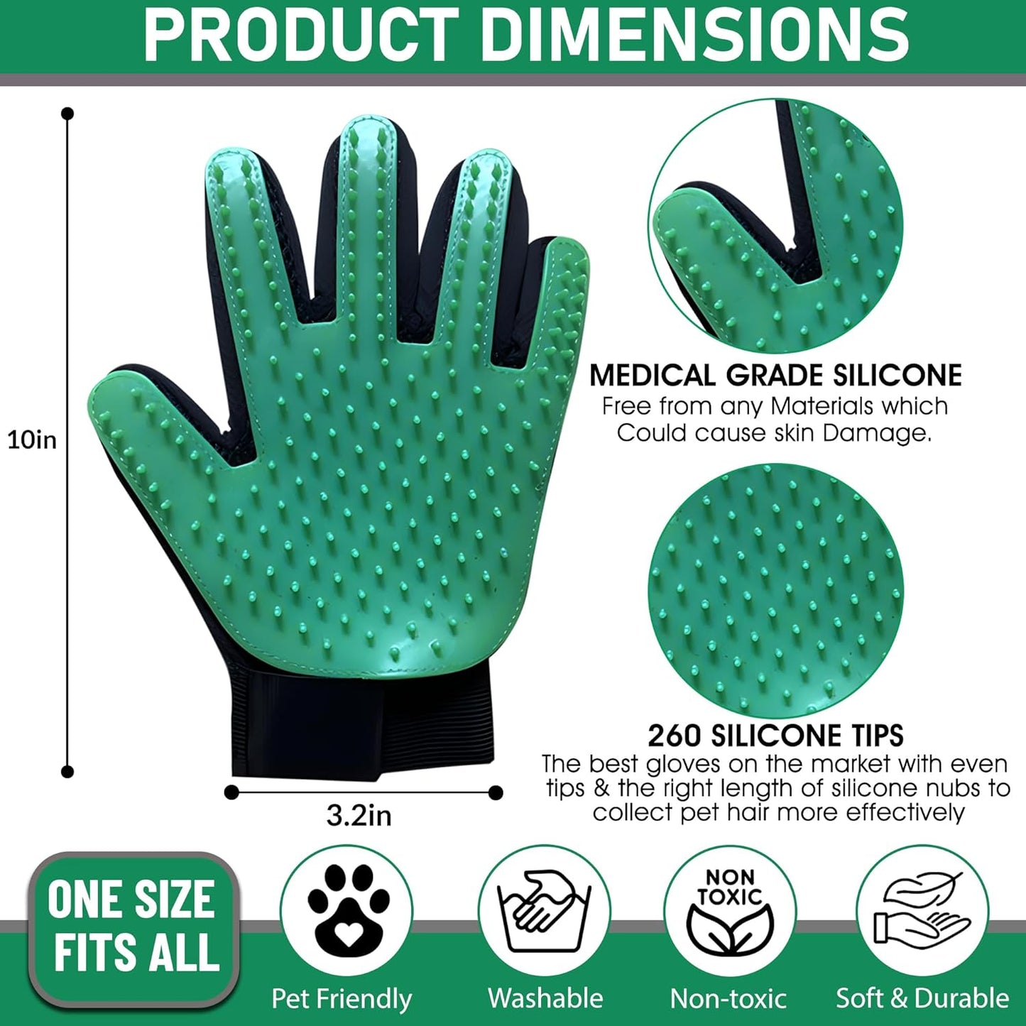 Upgrade Pet Grooming Gloves, Grooming Gloves for Dogs, Cats, Rabbits & Horses with Long and Short Hair, Efficient Pets Hair Remover Mittens - 1 Pair (Blue)
