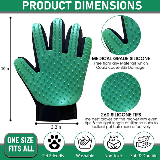 Upgrade Pet Grooming Gloves, Grooming Gloves for Dogs, Cats, Rabbits & Horses with Long and Short Hair, Efficient Pets Hair Remover Mittens - 1 Pair (Blue)