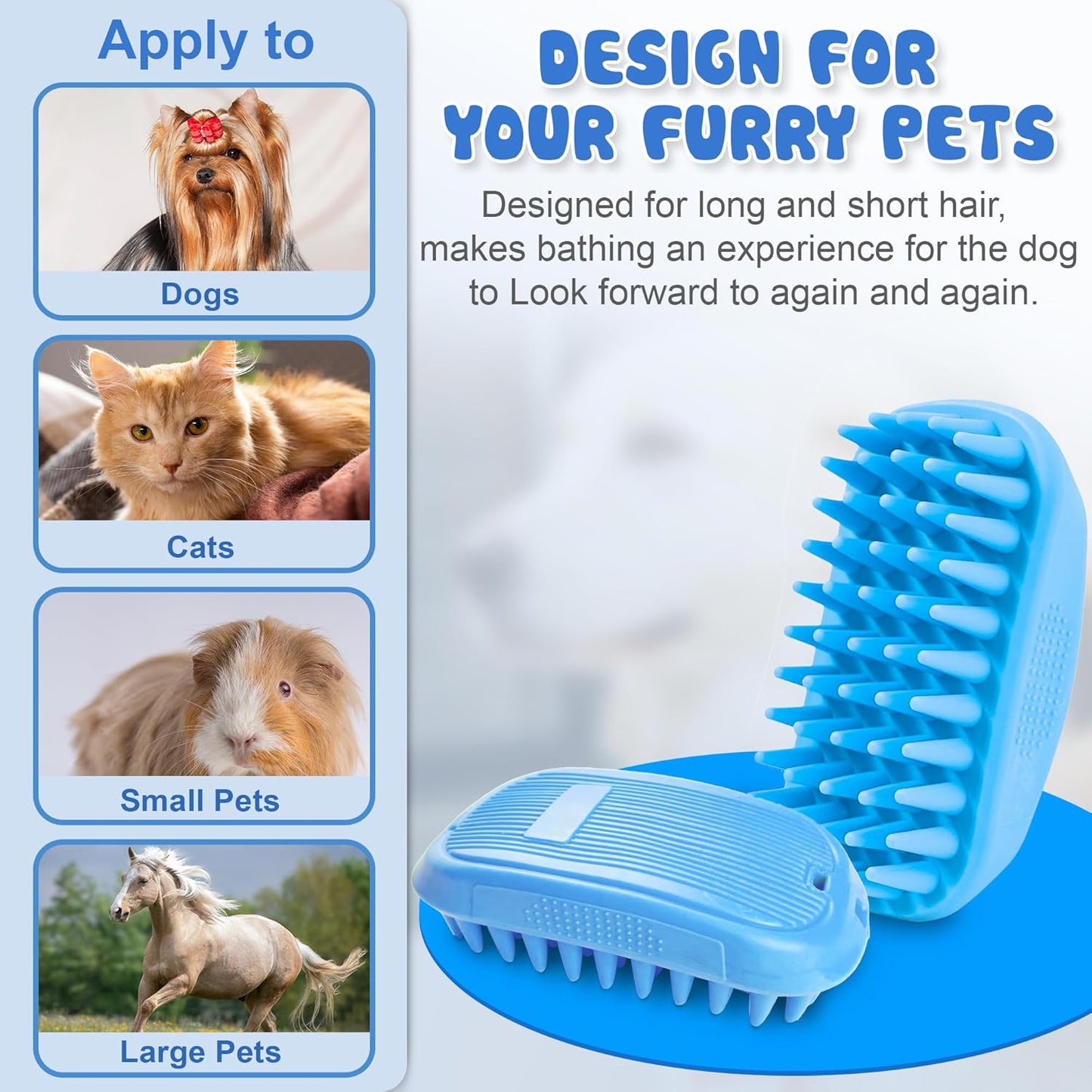 High-Density Silicone Pet Grooming Gloves with Enhanced Five Finger Design for Bathing, Massaging Dogs and Cats (Blue)