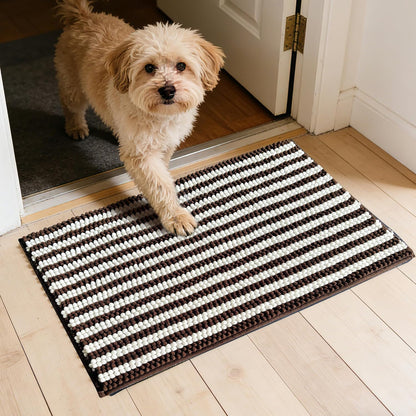 Dog Door Mat for Muddy Paws - Absorbent Quick-Dry Non-Slip Washable Chenille Pet Rug, Indoor Entryway Mat for Front Door & Crate (Brown, 24" L*16" W)