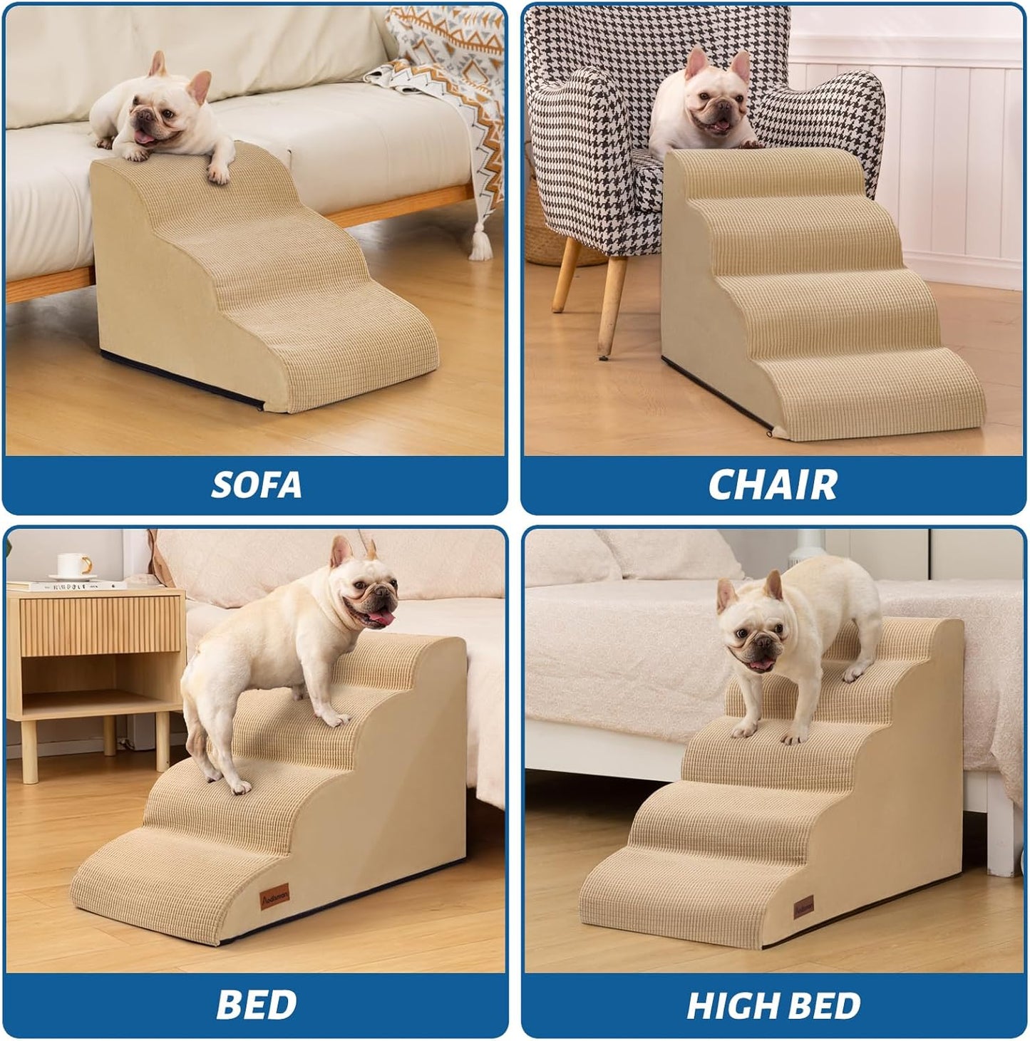 Aodisman 3-Step Dog Ramp and Stairs for Sofa and Chair - Non-Slip Sturdy Pet Steps for Small Dogs and Cats,15.7" H,Grey