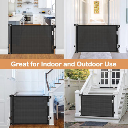 Retractable Dog Gate for The House 33" Tall X 55" Wide Mesh Baby Gate Retractable Baby Gates for Doorways Scratch-Resistant Outdoor Dog Gates Indoor Prevent Kids or Pets from Crawling Under, Gray