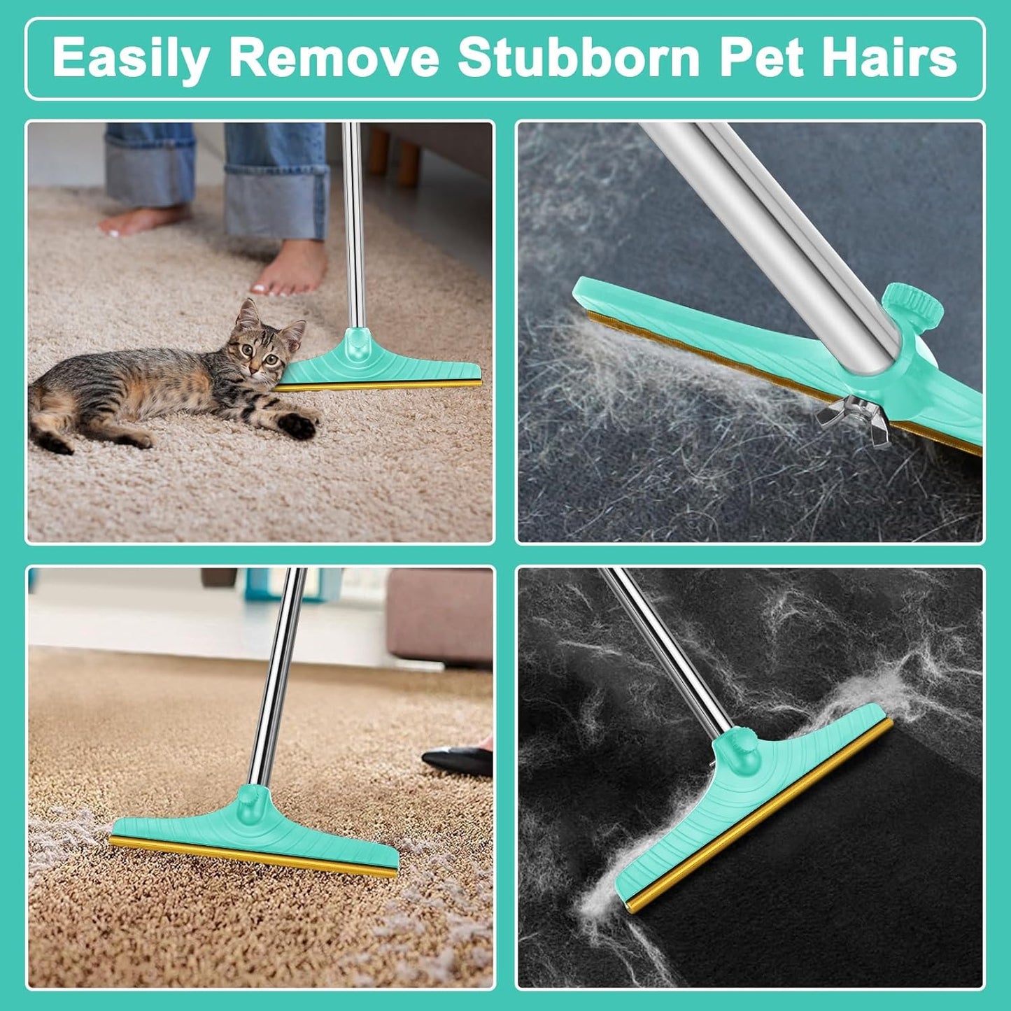 5FT Carpet Rake Pet Hair Remover, Reusable Carpet Rake with Telescopic Handle for Pet Hair Removal Tool Dog Cat Fur Remover Broom for Rugs, Mats, Beds, Stairs (Gray)