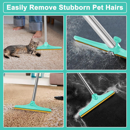 5FT Carpet Rake Pet Hair Remover, Reusable Carpet Rake with Telescopic Handle for Pet Hair Removal Tool Dog Cat Fur Remover Broom for Rugs, Mats, Beds, Stairs (Gray)