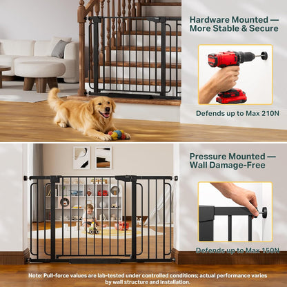 Cumbor 36.6-64" Extra Wide Baby Gate for Stairs, Dog Gates for Doorways, Auto-Close Pet Gate Indoor, Pressure Mounted Walk Through Safety Child Gate for Kids Toddler, Tall Pet Puppy Fence Gate, Brown