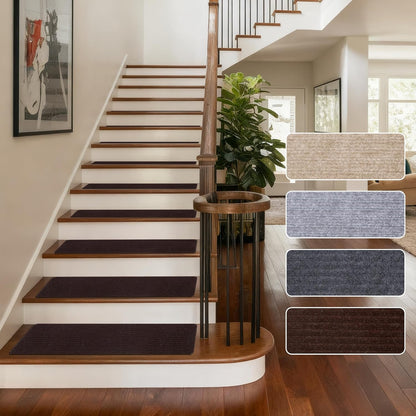 Extra Wide Non Slip Stair Treads for Wooden Steps – 15 Pack 9" x36'' Extra Wide Carpet Runners with Reusable Adhesive, Step Pads for Dogs, Kids, Seniors, Machine Washable – Geige