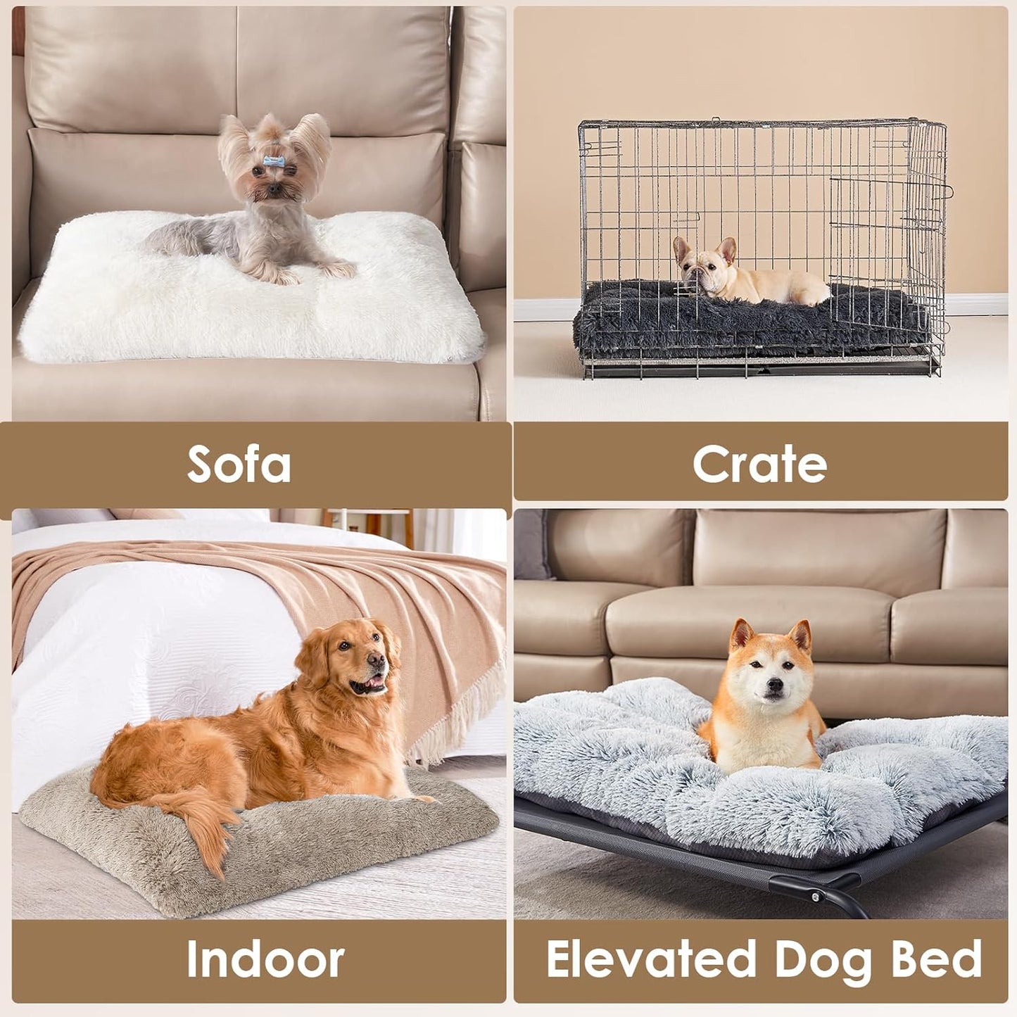 EHEYCIGA Fluffy Dog Crate Bed for Medium Dogs, Plush Faux Fur Crate Pad, Calming Anti Anxiety Medium Dog Bed, Washable Soft Warm Crate Mat with Non-Slip Bottom