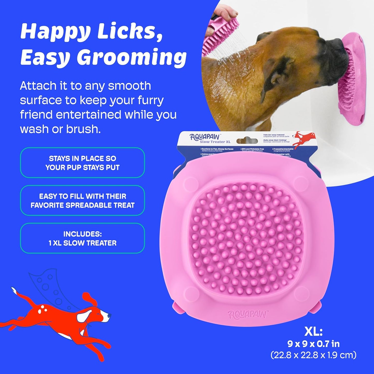 Aquapaw Lick Mat for Dogs 2-Pack, Suction Cup Dog Slow Feeder Pad & Licking Mat for Peanut Butter Treats – Calming Dog Bathing Aid, Stress Relief & Mental Stimulation for All Breeds - Pink