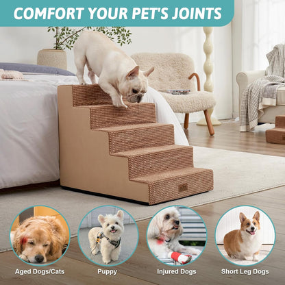 COZY KISS Dog Stairs for Small Dogs, 4 Tier Wider Pet Stairs for Couch and Beds, 17.7" H Non-Slip Dog Steps for Old Cats, Puppy, Small Medium Dogs, 17.7x23.6x17.7 inch, Beige