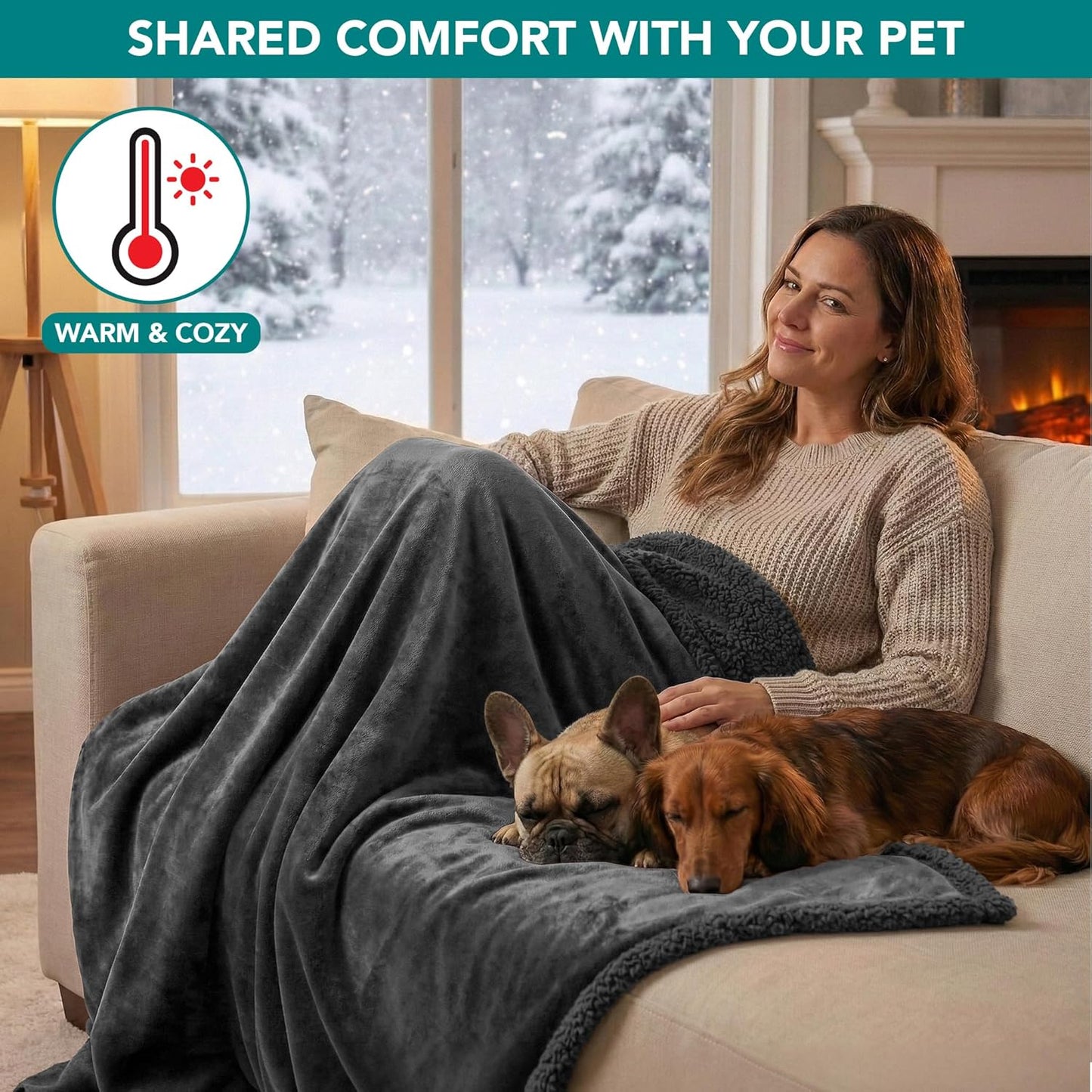 PetAmi Waterproof Dog Blanket for Couch, Large 60x40, Pee Proof Sherpa Fleece Reversible Pet Throw, Furniture Protector for Bed Sofa Kennel, Soft Washable Cover for Medium Dogs Cats, Grey Sherpa