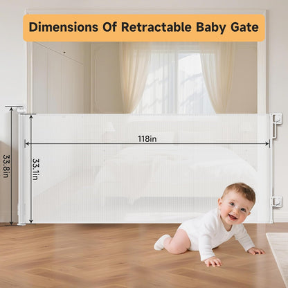 Retractable Baby Gate,55" Wide x 34" Tall Mesh Safety Gate for Dogs & Babies, Indoor/Outdoor Use for Stairs, Doorways, Hallways,Easy Installation Mesh Gate