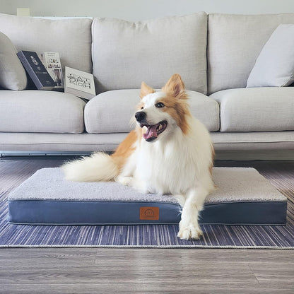 Sunheir Orthopedic Dog Bed for Large Dogs - Big Waterproof Dog Crate Bed with Removable Washable Cover, Egg Crate Foam Support, Anti-Slip Bottom, Deluxe Plush Pet Bed Mat (Grey)